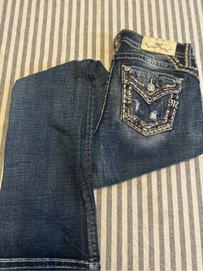 Miss Me Dark Blue Boot Cut Jeans with Embroidered Back Pockets